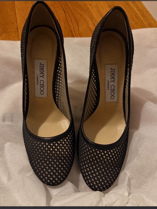 Jimmy Choo Black Mesh Round-Toe Pumps